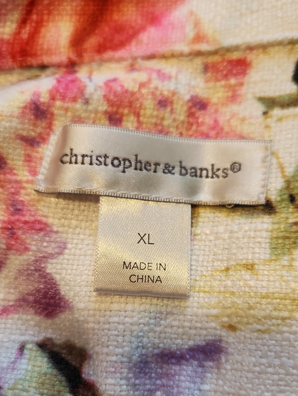 Christopher & Banks White Pink Blue Floral Zip-Front Jacket XL Spring Church - Picture 10 of 12